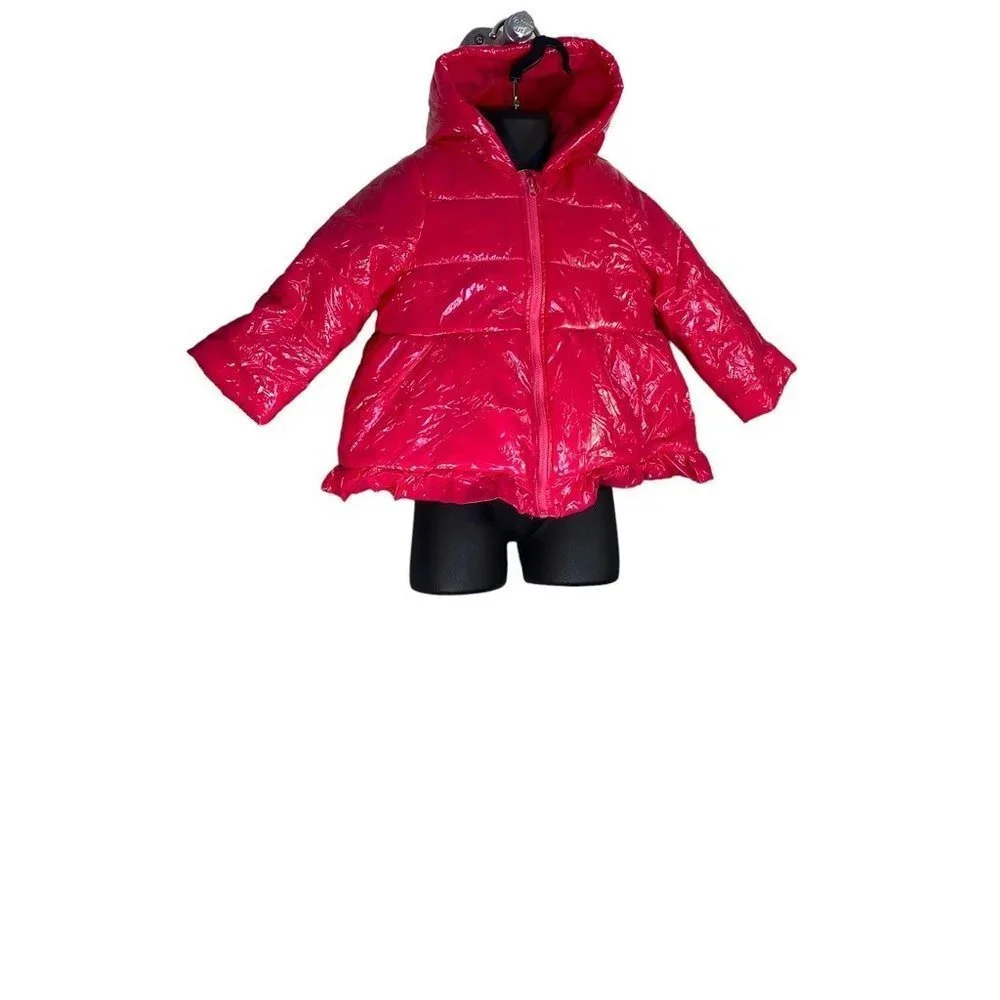 First Impressions Girls Puffer Jacket Pink Hooded Long Sleeve‎ Full Zip 24M